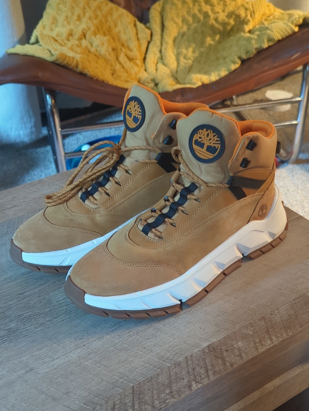 Timberland Wheat Nubuck High-Top Chukka Boots with White Sole
